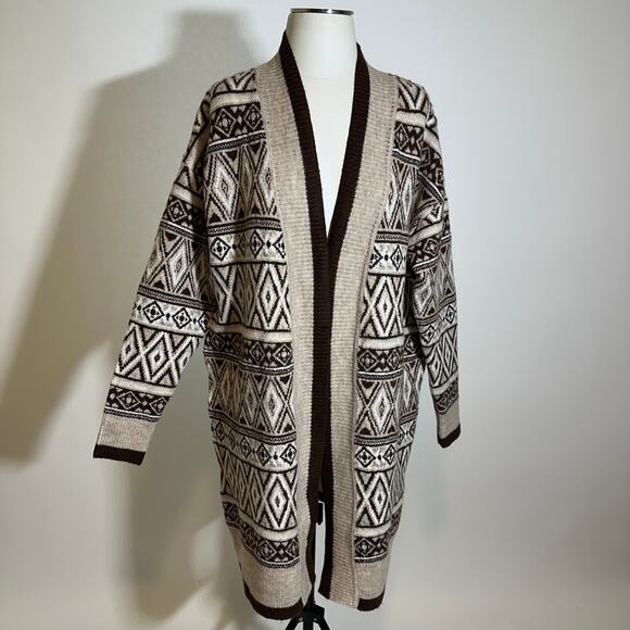 Jessica Simpson Aztec Western Open Front Cardigan Sweater Long Duster Womens S - Picture 1 of 10